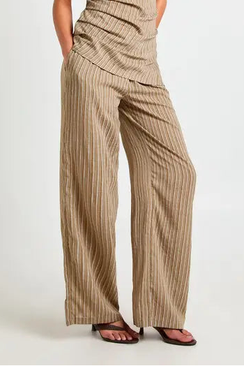 boohoo Drawstring Linen Look Stripe Trouser