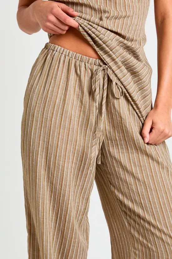 boohoo Drawstring Linen Look Stripe Trouser