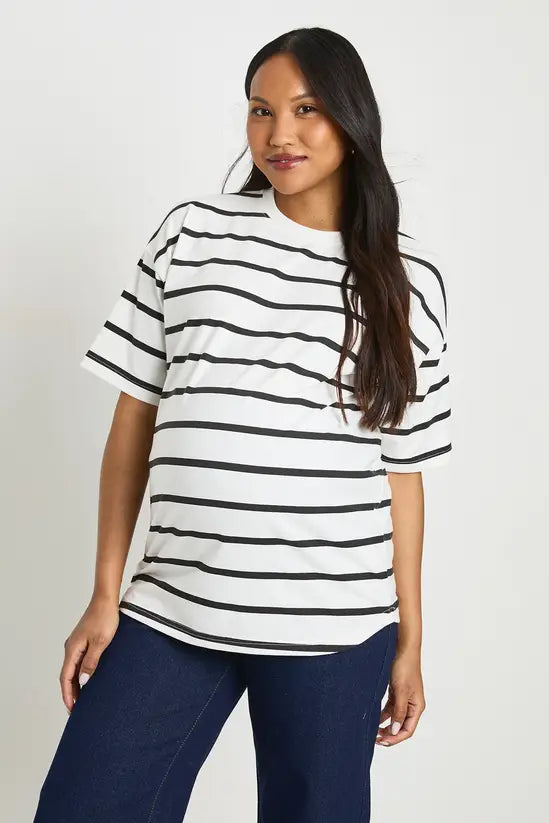 boohoo Maternity Crew Neck Stripe T-shirt