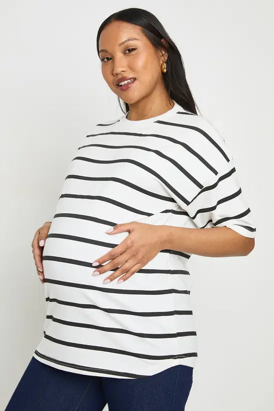 boohoo Maternity Crew Neck Stripe T-shirt
