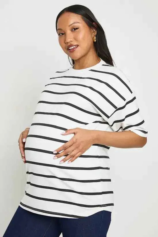 boohoo Maternity Crew Neck Stripe T-shirt