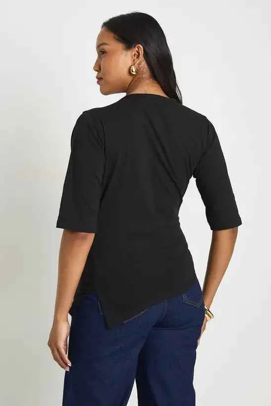 boohoo Maternity Asymmetric Hem Cinched Waist 3/4 Sleeve T-shirt