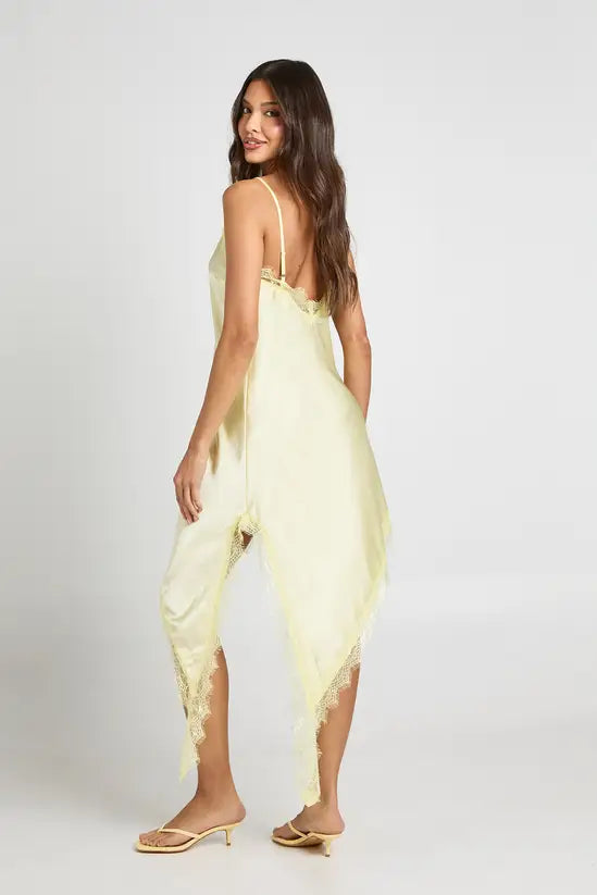 boohoo Satin & Lace Asymmetric Slip Dress