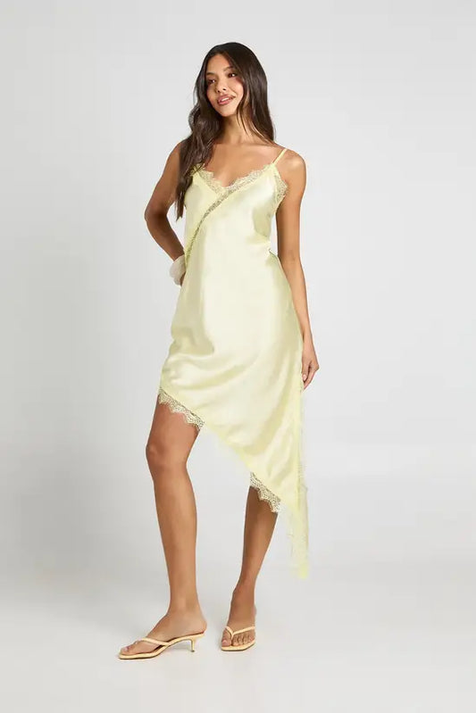 boohoo Satin & Lace Asymmetric Slip Dress