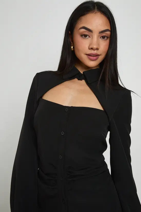 boohoo Cut Work Collar Detail Tailored Playsuit
