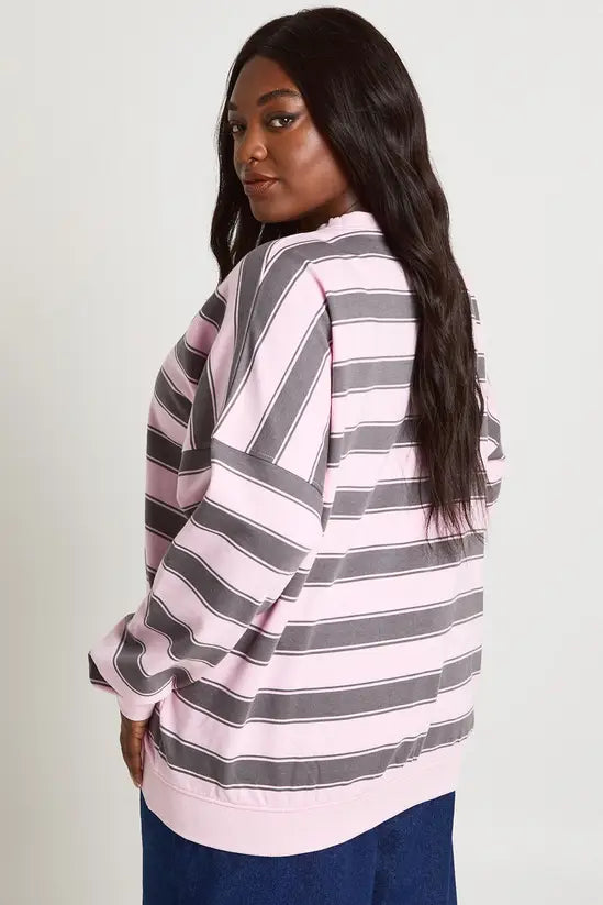 boohoo Plus Striped Oversized Crew Neck Sweatshirt