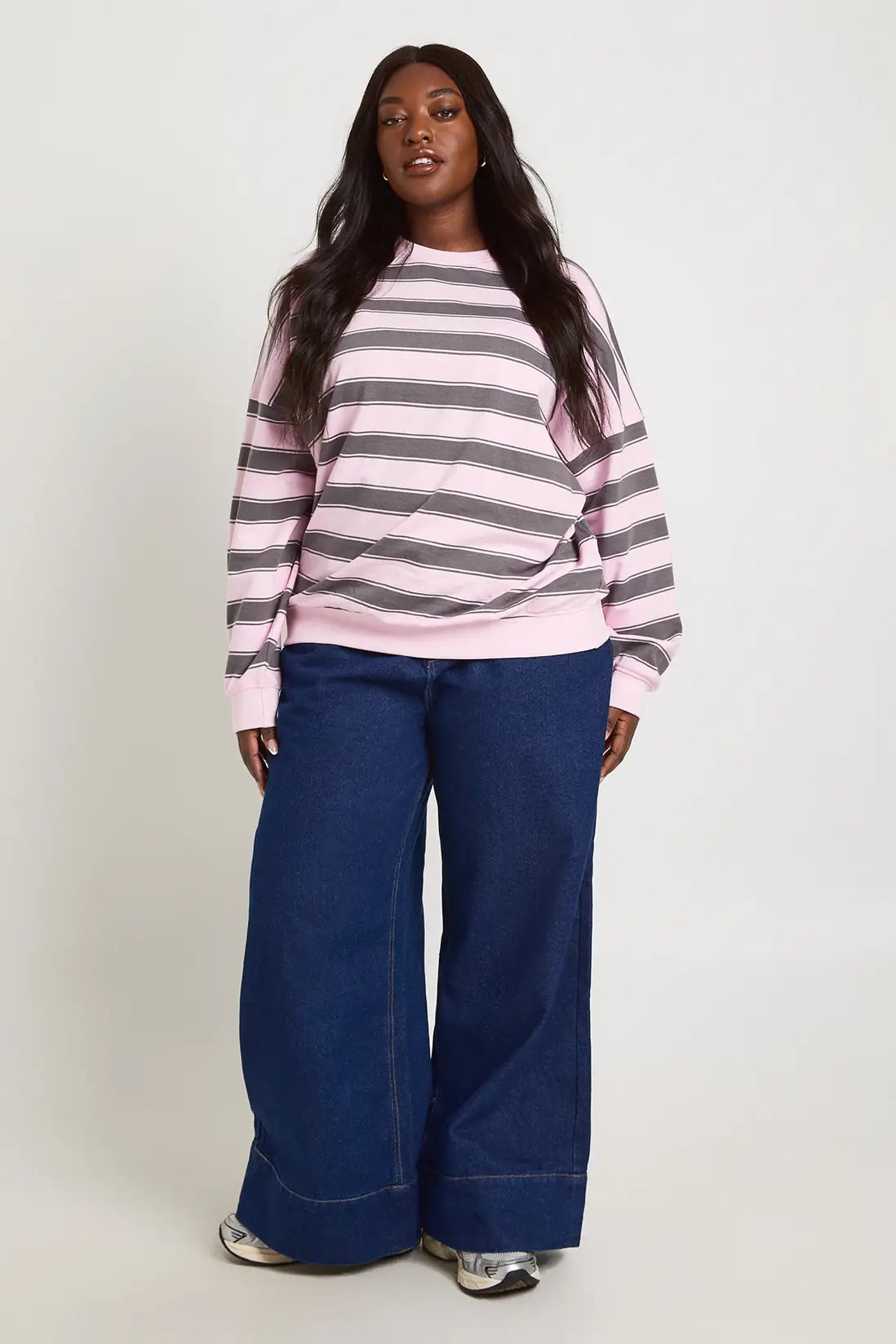 boohoo Plus Striped Oversized Crew Neck Sweatshirt