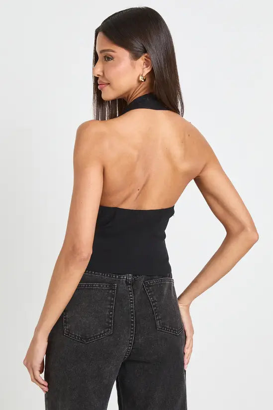 boohoo Lace Trim Bengaline Halterneck Corset Top