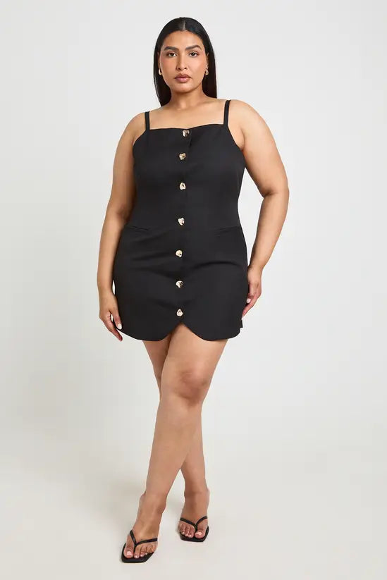 boohoo Plus Gold Button Waistcoat Dress