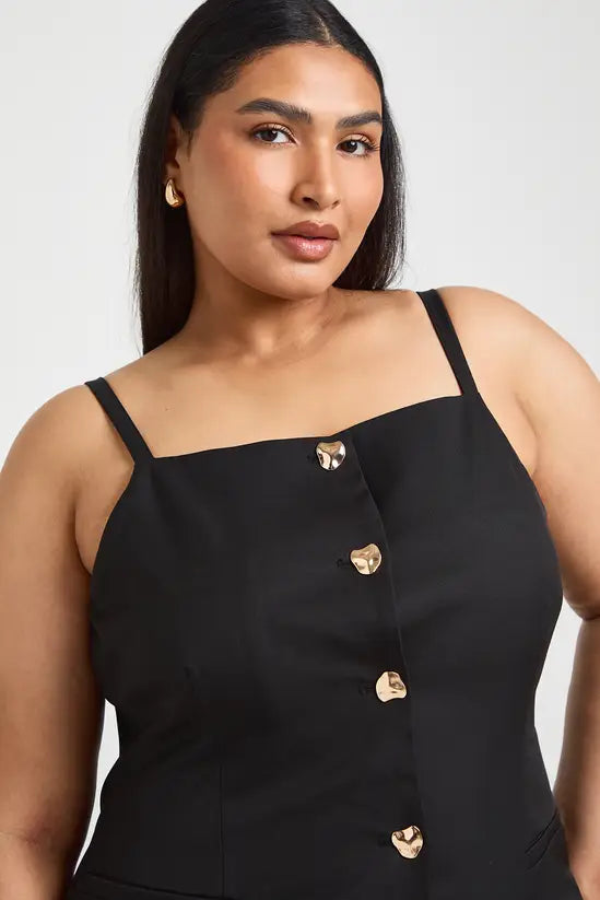 boohoo Plus Gold Button Waistcoat Dress