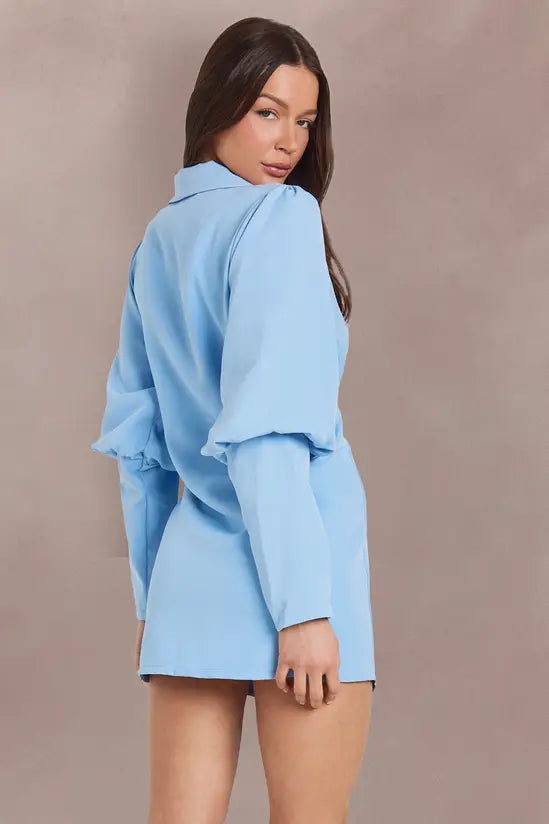 boohoo Volume Sleeve Tie Waist Blazer Dress
