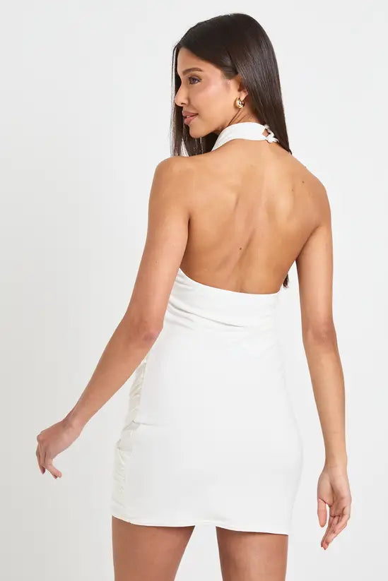 boohoo Slinky Halterneck Drape Skirt Mini Dress