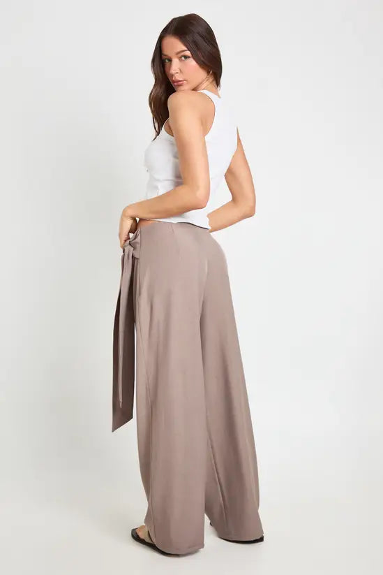 boohoo Marl Overlay Tie Wide Leg Tailored Trousers