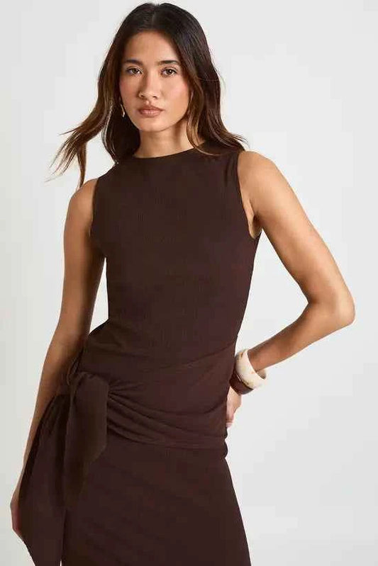 Boohoo Textured Tie Waist Maxi Dress