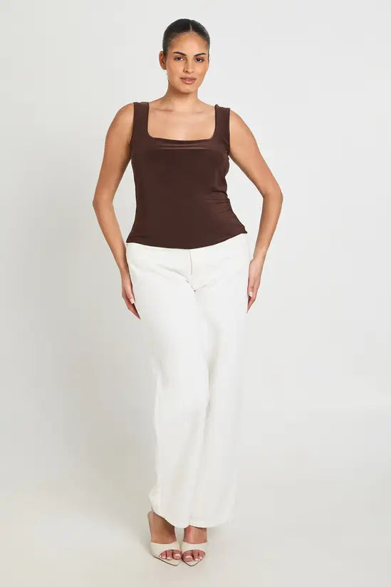 boohoo Plus Double Layer Slinky Square Neck Crop Top