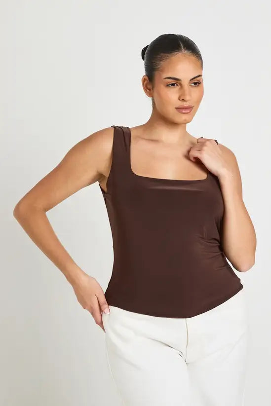 boohoo Plus Double Layer Slinky Square Neck Crop Top