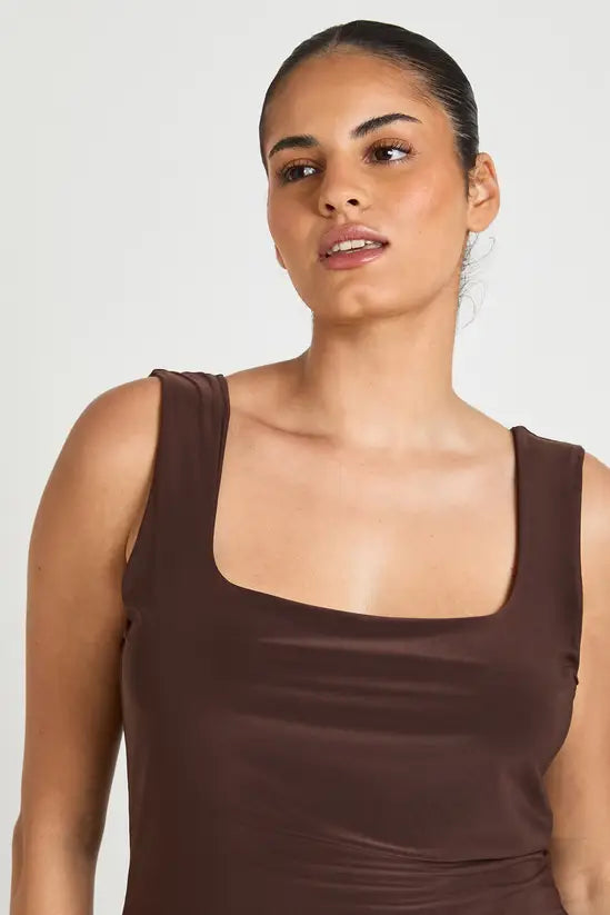 boohoo Plus Double Layer Slinky Square Neck Crop Top