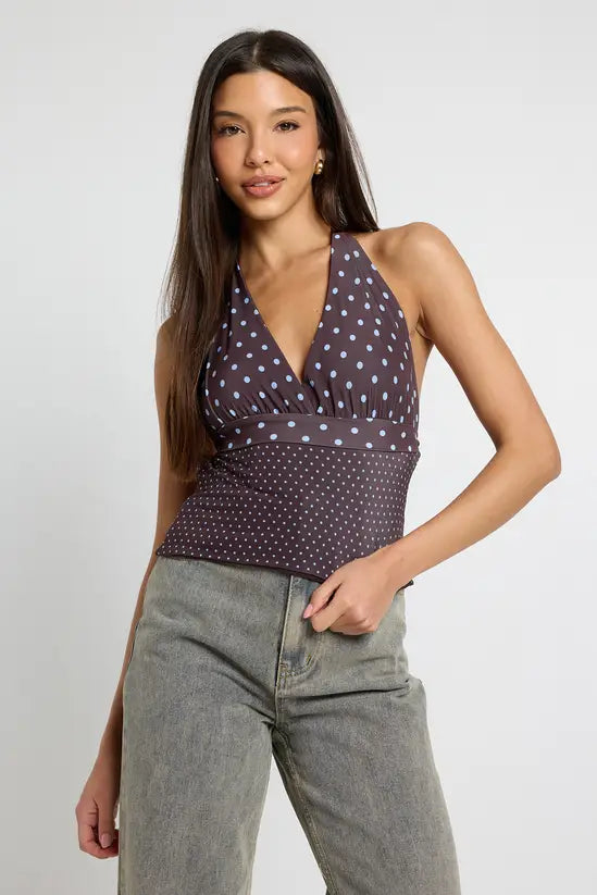 boohoo Mix Polka Dot Halter Neck Top