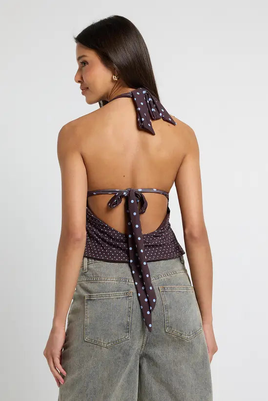 boohoo Mix Polka Dot Halter Neck Top