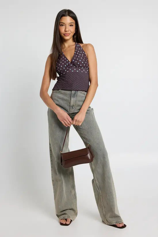 boohoo Mix Polka Dot Halter Neck Top