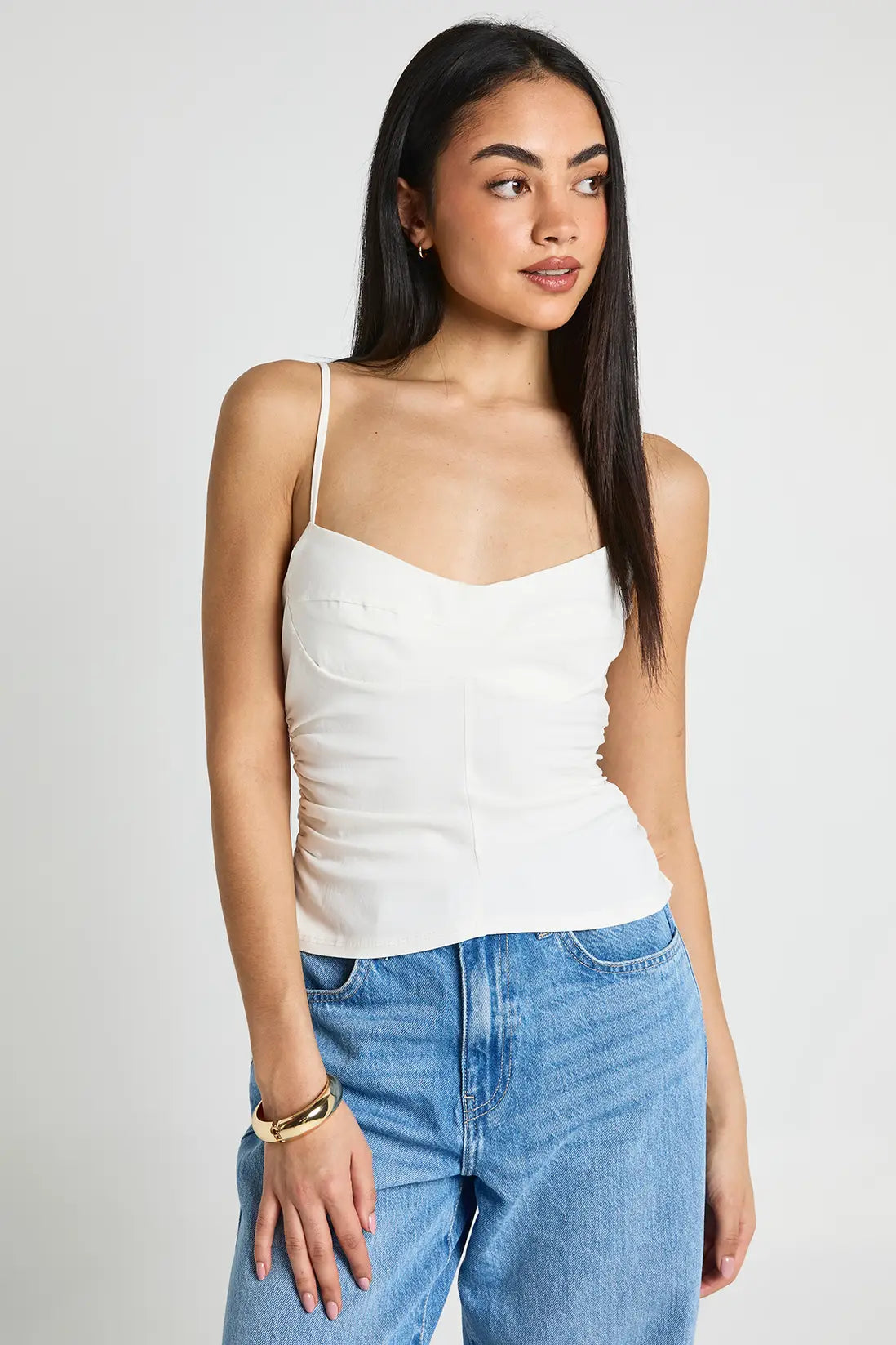 Boohoo - Bengaline Ruched Side Strappy Corset Top