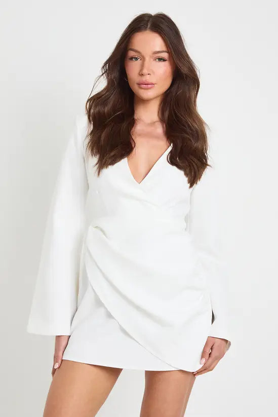 Boohoo Tie Waist Collarless Draped Blazer Dress