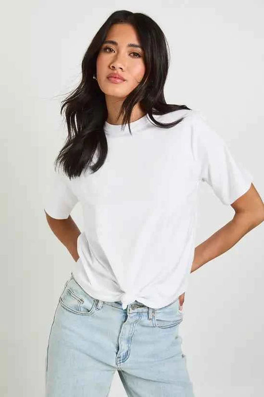 boohoo Shoulder Pad Knot Hem T-Shirt