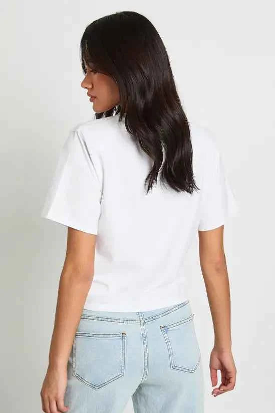 boohoo Shoulder Pad Knot Hem T-Shirt