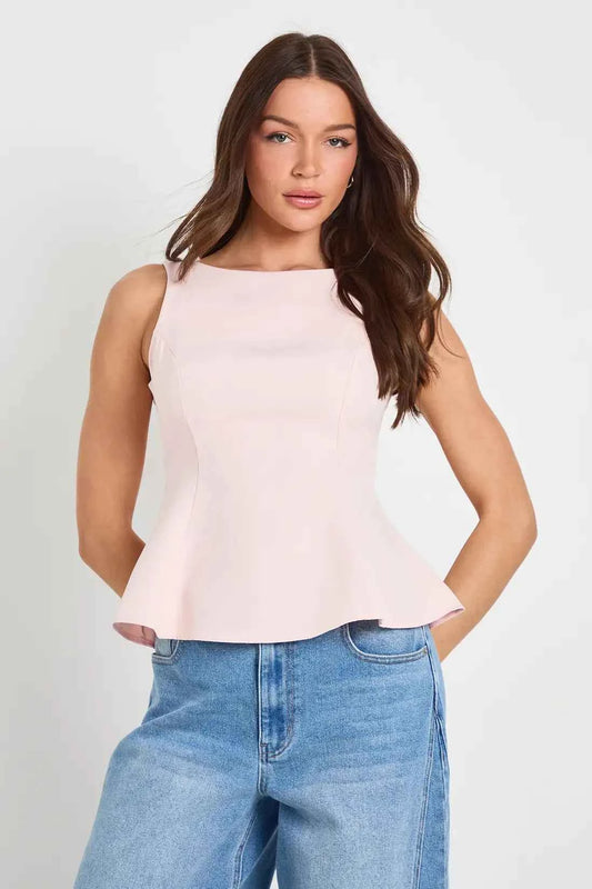 boohoo Crepe Tie back Racer Neck Top