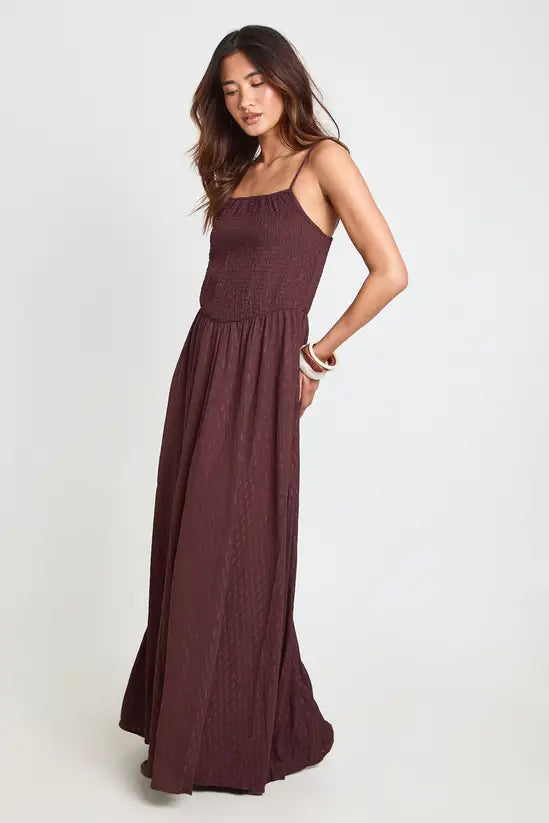boohoo Textured Square Neck Shirred Bodice Maxi Dress