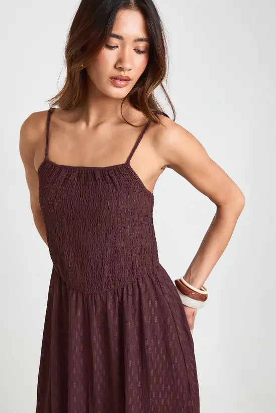 boohoo Textured Square Neck Shirred Bodice Maxi Dress
