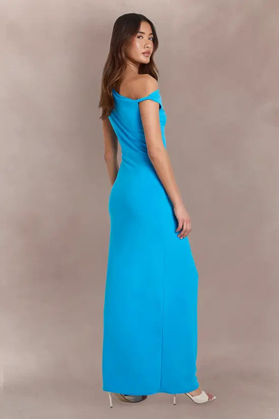 boohoo Double Layer Asym Neck Slinky Drape Front Maxi Dress