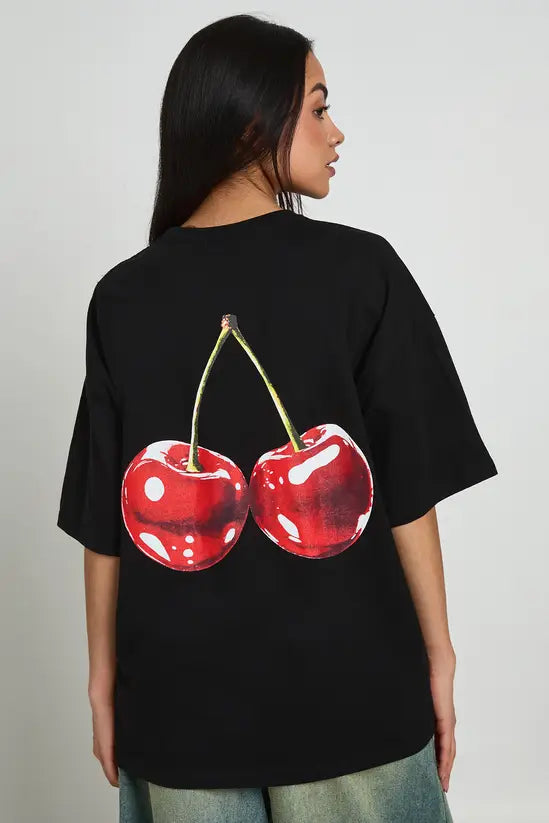 boohoo Cherry Print Front and Back Printed T-Shirt