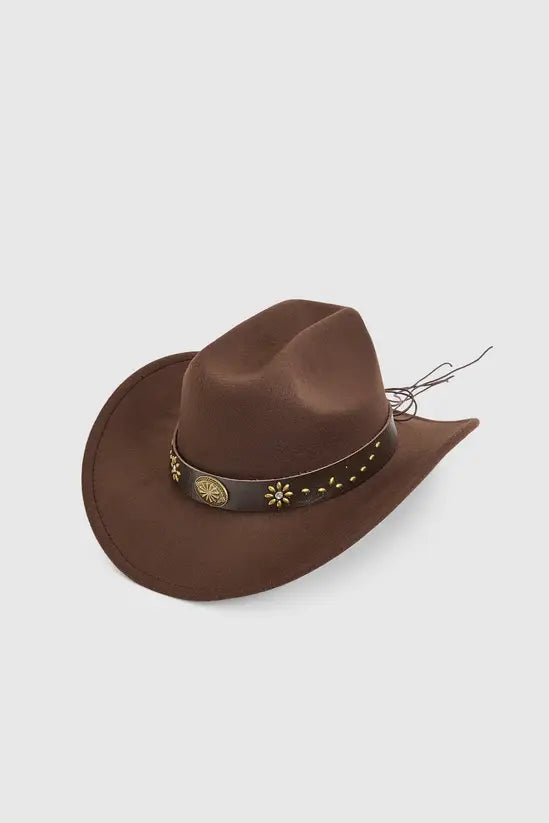 boohoo Studded Trim Faux Suede Western Cowboy Hat