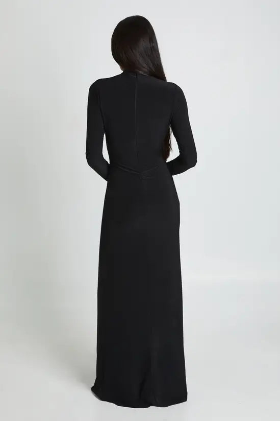 boohoo Tall Knot Detail Long Sleeve Thigh Split Maxi Dress