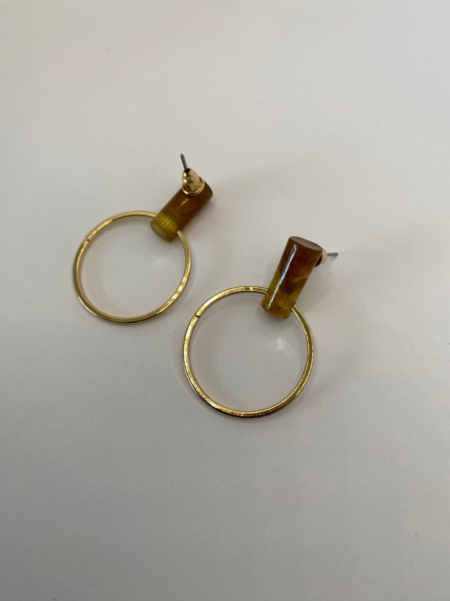 Round Unique Stone Gold Earrings