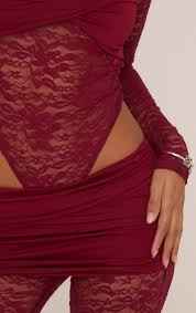 Ego - Long Sleeve Contrast Twist Bust Detail Bodysuit And Low Rise Foldover Flared Leg Trouser Co-Ord Set