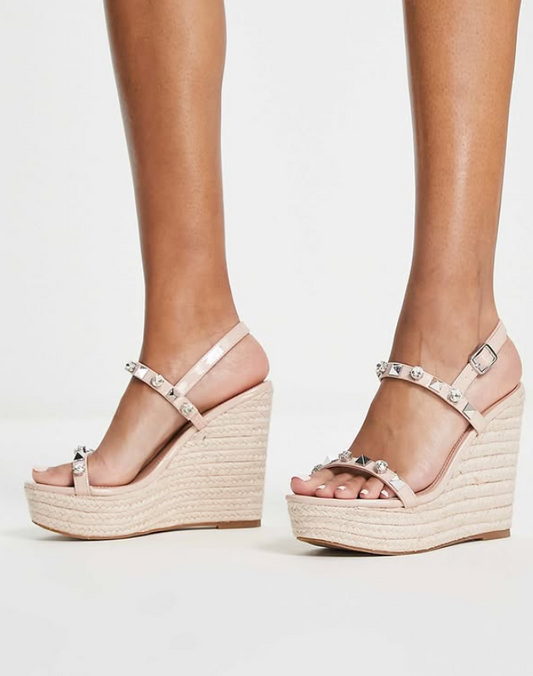 Steve Madden Prime Time studded espadrille wedges in blush patent