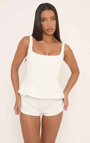 Ego - Square Neck Peplum Micro Playsuit In White