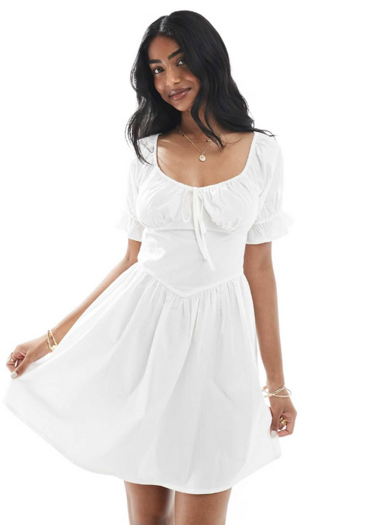 Weednesday Girl - puff sleeve mini dress in white