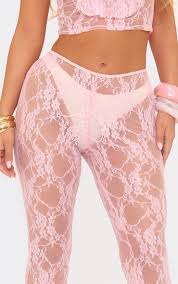 Ego - Low Rise Flared Detail Trousers and Top In Pink Lace SET