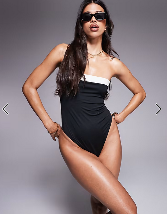 ASOS DESIGN Connie contrast smoothing bandeau swimsuit in black
