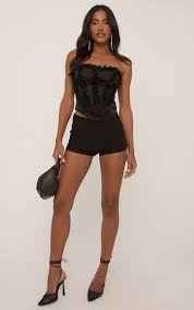 Ego - Mid Rise Micro Mini Short In Black Woven