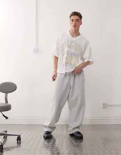 COLLUSION Boxy fit football sports jersey in ecru with print & applique