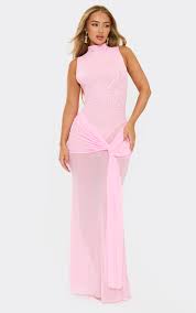 Ego - sleeveless drape knot front detail maxi dress - pink