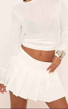 Ego - Mid Rise Lace Up Side Pleated Mini Skirt In White