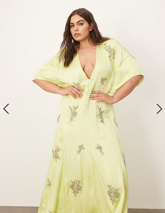 ARRANGE Curve floral embellished modern 30s tea dress in lime green