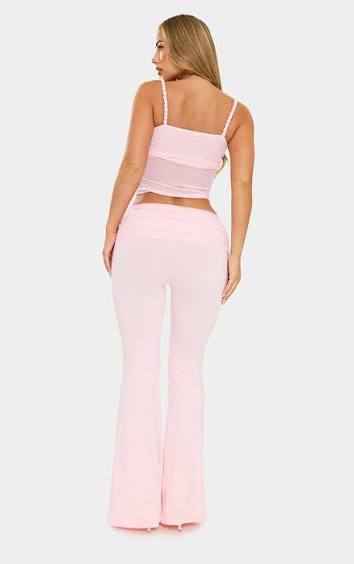 Ego - Rope Detail Bralet Top And Flared Trouser Co-Ord Set In Baby Pink