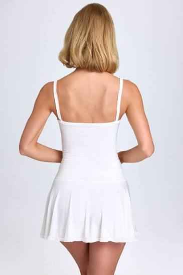 Evabeth Lace-Trim Ruched Mini Dress in White