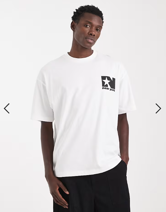 ASOS DESIGN oversized T-shirt with city chest graphic in white.